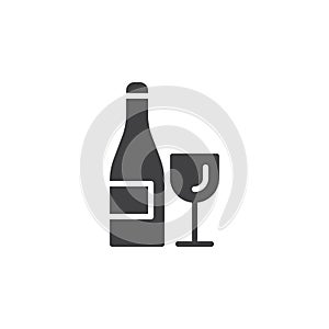 Wine bottle and glass icon vector, filled flat sign, solid pictogram isolated on white.