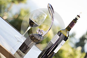 Wine bottle and glass outdoor