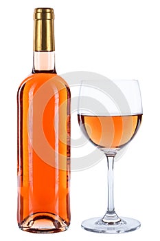 Wine bottle glass rose alcohol beverage isolated on white