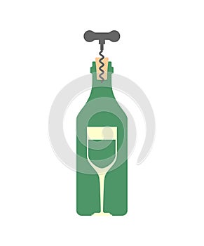 Wine bottle and glass sign. Corkscrew symbol icon