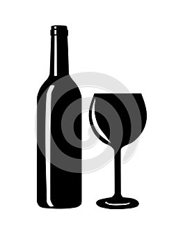 Wine bottle and glass silhouette.