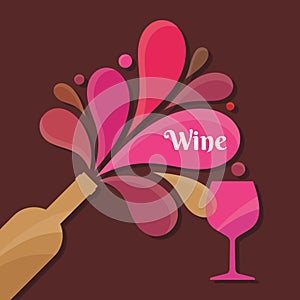 Wine Bottle and Glass - Vector Illustration