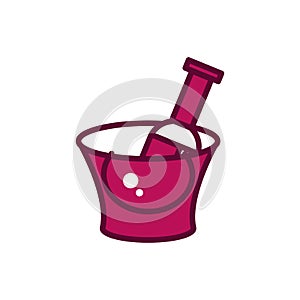 Wine bottle ice bucket celebration drink beverage icon line and filled
