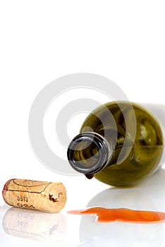 Wine bottle on its side with cork