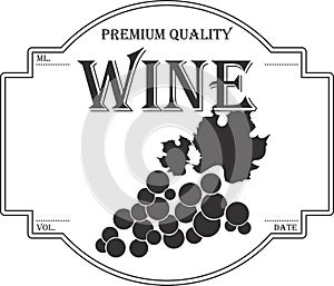 Wine bottle label vector illustration. Grape wine label vector. Winery label grape print