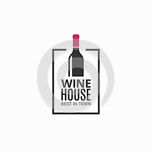 Wine bottle logo. Winehouse icon on black