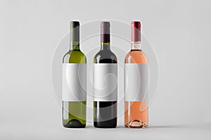 Wine Bottle Mock-Up - Three Bottles. Blank Label