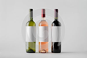 Wine Bottle Mock-Up - Three Bottles. Blank Label