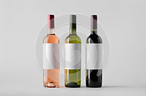 Wine Bottle Mock-Up - Three Bottles. Blank Label photo