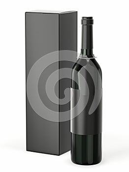 Wine bottle mockup with blank label isolated on white background. A bottle with a hanging tag for your brand and a cardboard