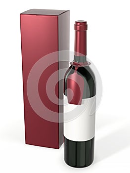 Wine bottle mockup with blank label isolated on white background. A bottle with a hanging tag for your brand and a cardboard