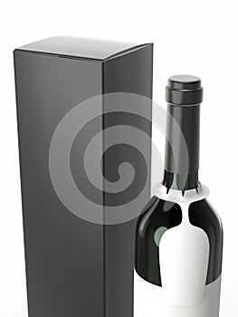 Wine bottle mockup with blank label isolated on white background. A bottle with a hanging tag for your brand and a cardboard