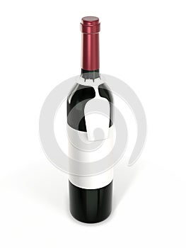 Wine bottle mockup with blank label isolated on white background. Bottle with hanging tag for your brand and layout. 3d rendering