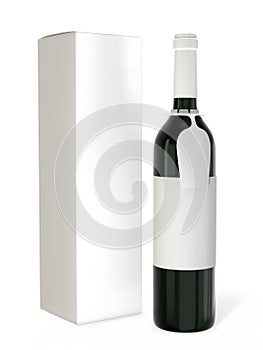 Wine bottle mockup with blank label isolated on white background. A bottle with a hanging tag for your brand and a cardboard