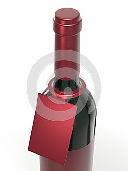 Wine bottle mockup with blank label isolated on white background. Bottle with hanging tag for your brand and layout. 3d rendering