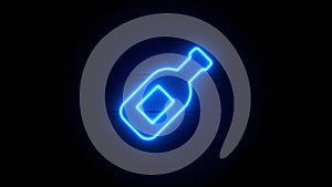 Wine Bottle neon sign appear in center and disappear after some time. Loop animation of blue neon icon