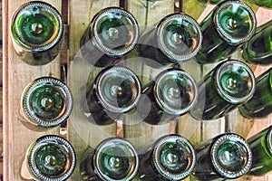 Wine bottle rack in medieval cellar