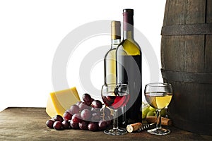 Wine bootle and glass on white background