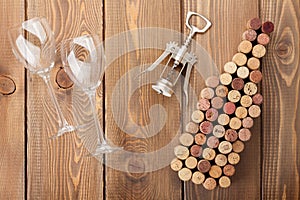 Wine bottle shaped corks, glasses and corkscrew