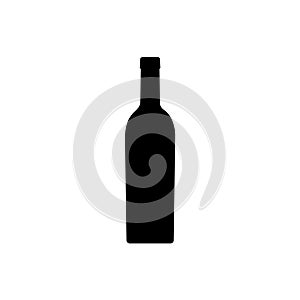 Wine bottle silhouette, beverage container. Alcohol drink icon on a white background. A simple logo. Black shape basis for the