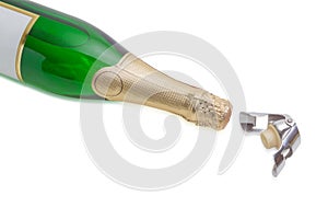 Wine bottle stopper and sparkling wine on a light background