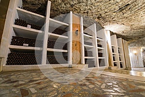Wine bottle storage in winery