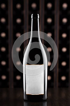 Wine bottle. Wine testing at the storage. Wine cellar.