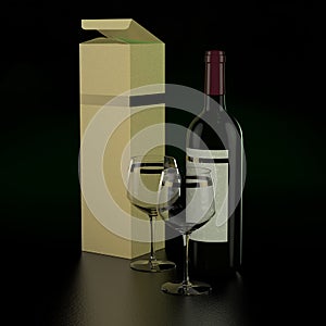Wine bottle and two glass.