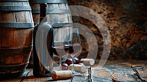 Wine Bottle and Two Glasses on Display photo