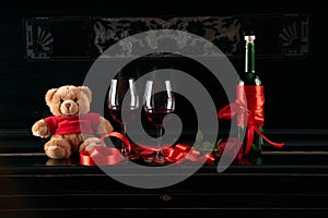 Wine bottle and two wineglasses