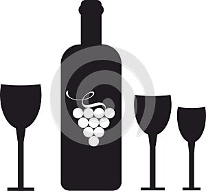 Wine  bottle vector  icon and logo, simple black graphic silhouette