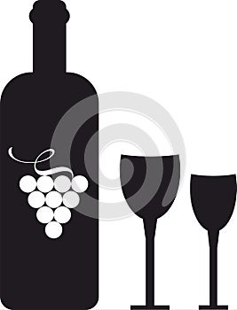 Wine  bottle vector  icon and logo, simple black graphic silhouette