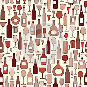 Wine bottle and wine glass seamless pattern. Drink wine party b