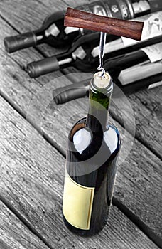 Wine bottle on a wooden table