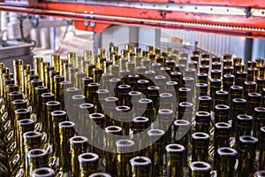 Wine bottles background, winemaking process to preparing wine for bottling