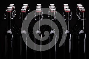 Wine bottles on black background. Isolated black background.