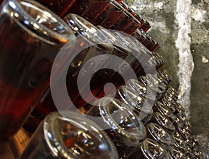 Wine bottles cellar detail