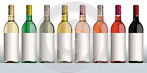 Wine bottles of different colors photo