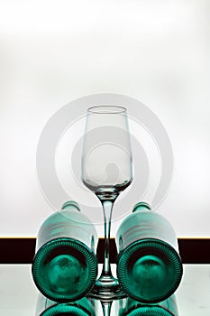 Wine bottles and glass
