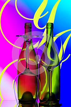 Wine bottles and glasses abstract