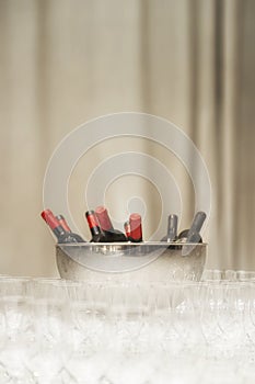 Wine bottles in an ice bowl