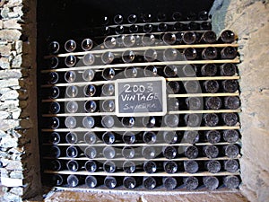Wine bottles maturing vintage 2003 winemaking