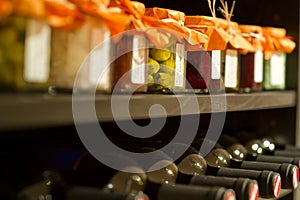 Wine bottles in a rack