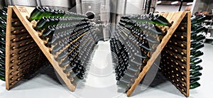 Wine Bottles on a Riddling Rack