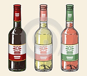 Wine bottles set sticker colorful