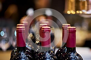 Wine bottles with shallow depth of field.