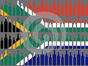 Wine bottles and South African flag
