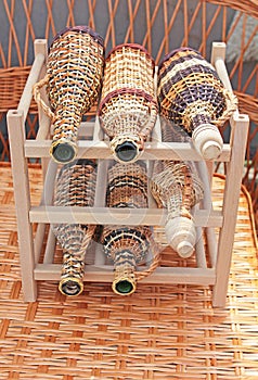 Wine bottles with wickerwork cover