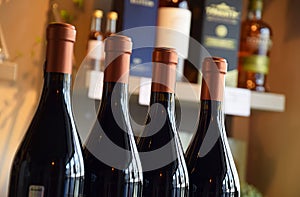 Wine bottles in wine store