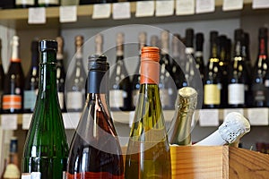 Wine bottles in wine store, restaurant, cafe, bar